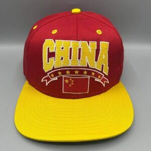 Vintage China Flag Hat Men Red Yellow Embroidered Eclipse Snap Back Cap New